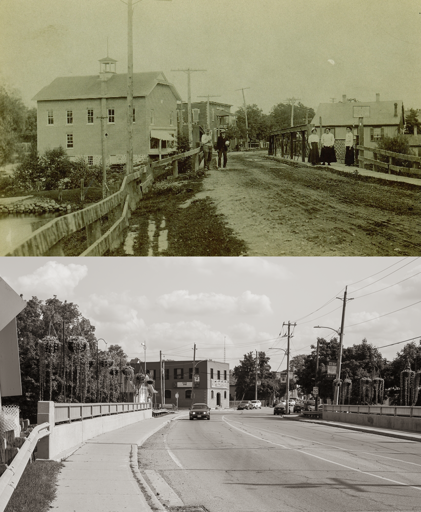 historic photo of bridge on High Street in Sutton Ontario