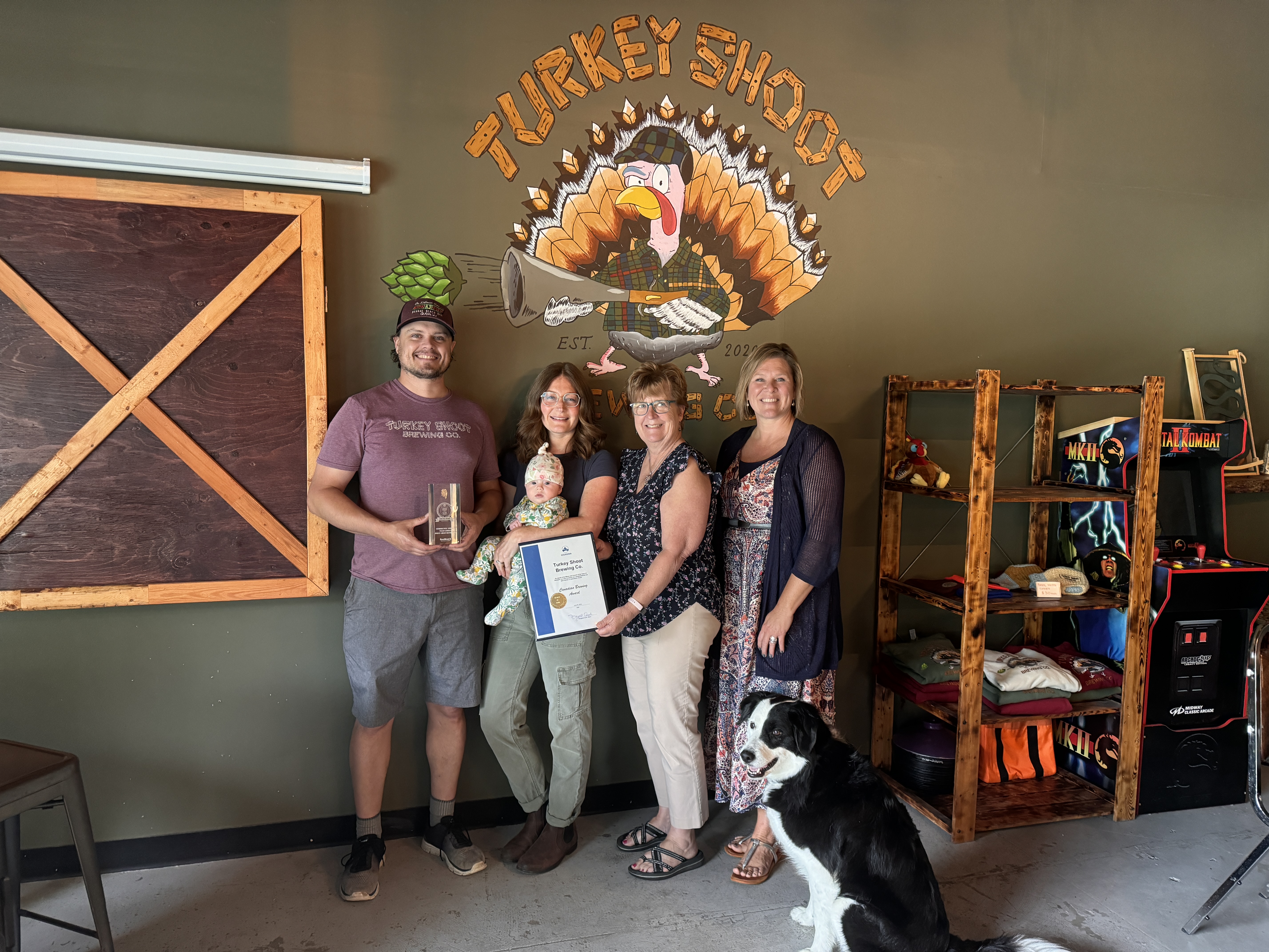 Turkey Shoot Brewing Company owners, Mayor and Councillor pose for photo