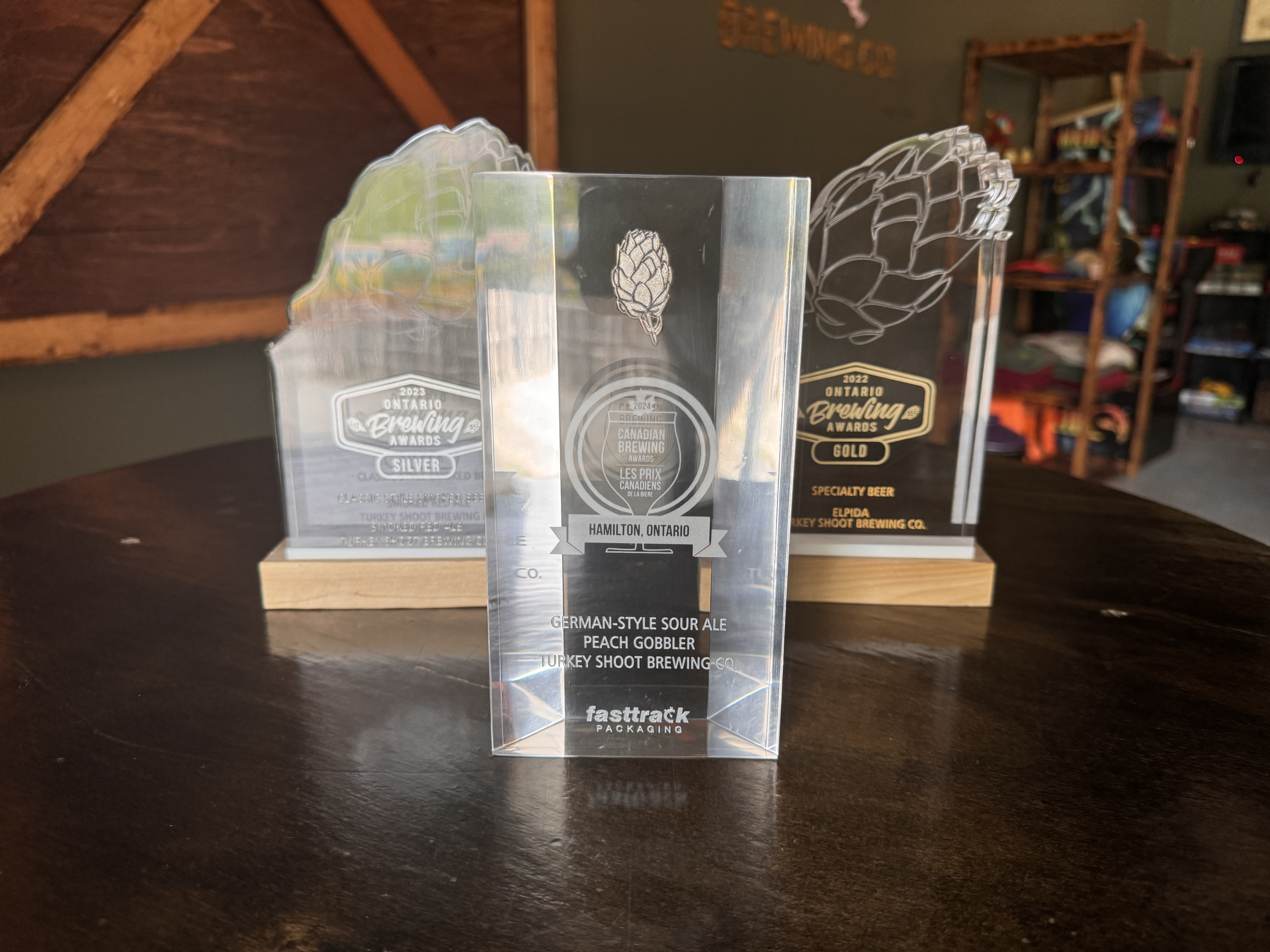 Beer awards on a table