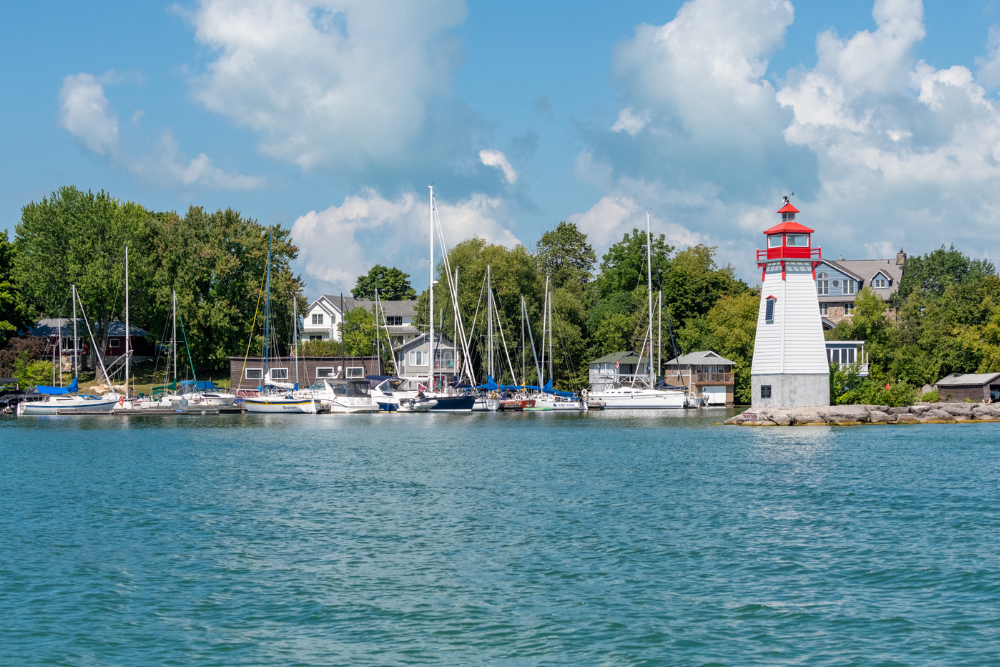 Lighthouse on the shore of the lake 