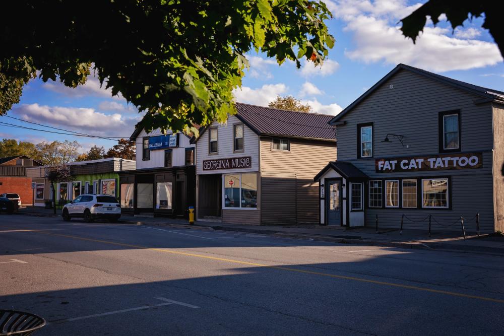 street view of businesses in downtown Sutton Georgina