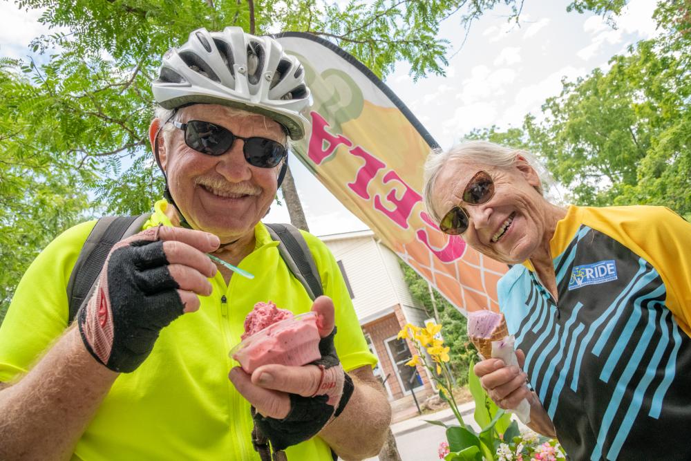 cyclists enjoying ice cream